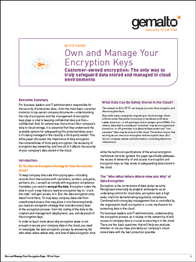 Own and Manage Your Encryption Keys White Paper